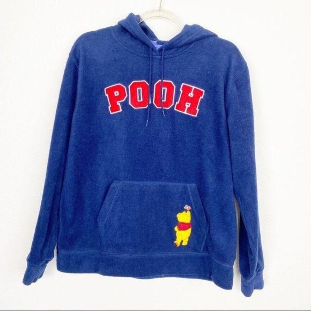 Disney Pooh Bear Womens Medium Blue Fleece Pullover Hoodie